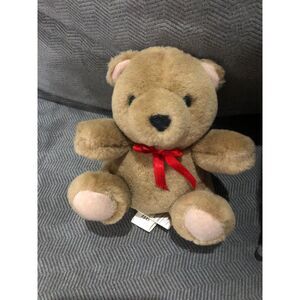 Vintage International Silver Teddy Bear Plush Stuffed with Red Ribbon 1999